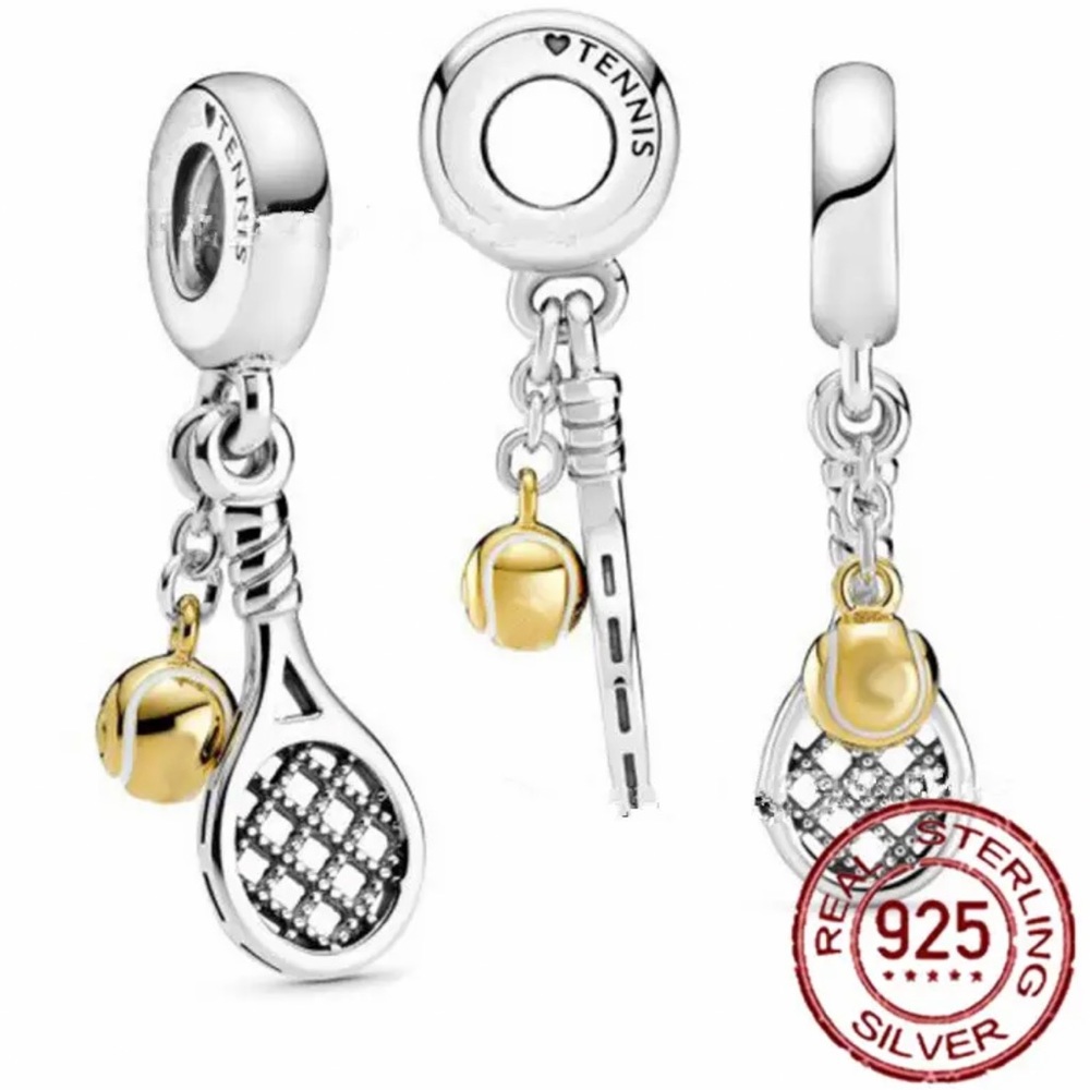 NWOT Tennis Racket & Ball Dangle Charm Sterling Silver 925